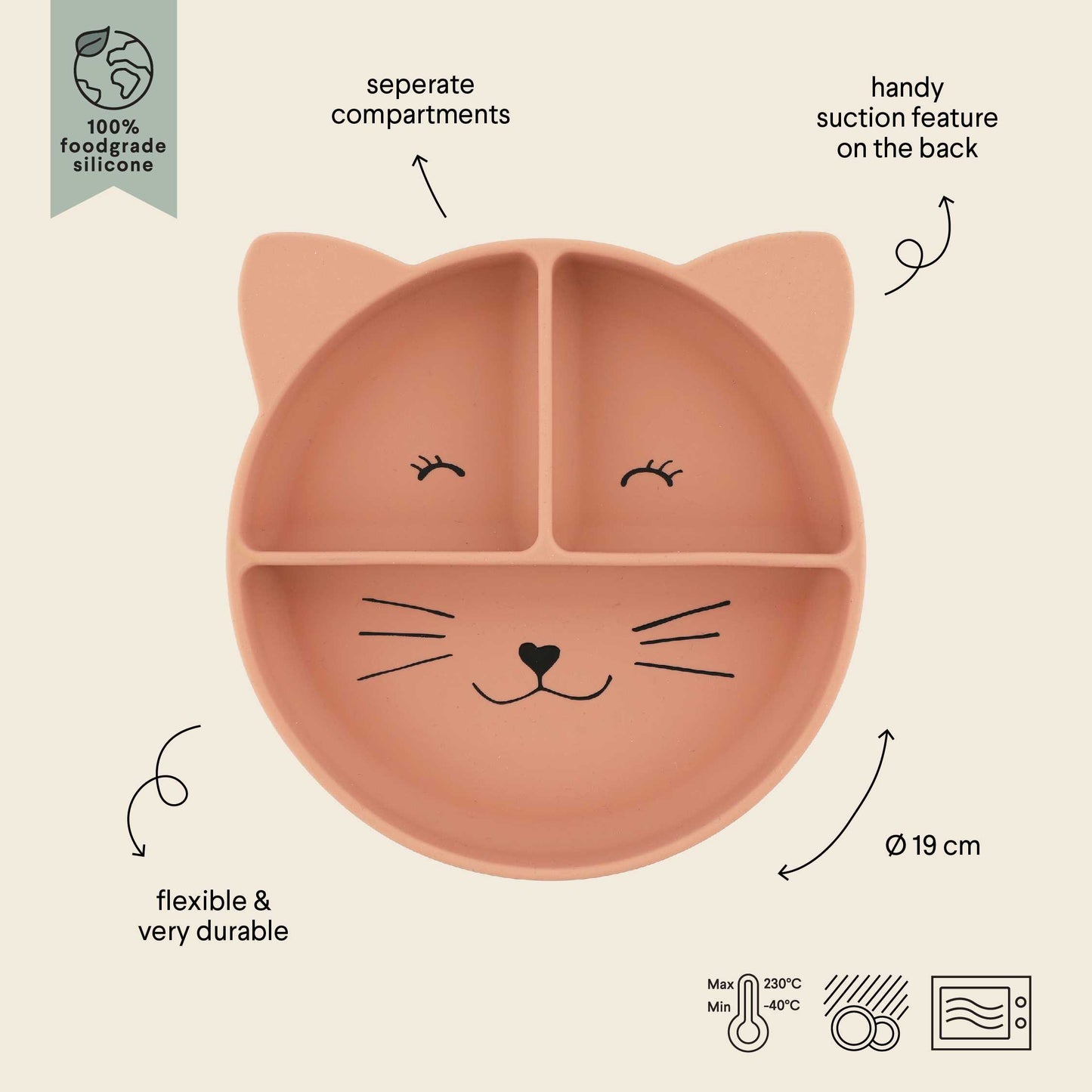 Silicone Divided Plate with suction - Mrs. Cat