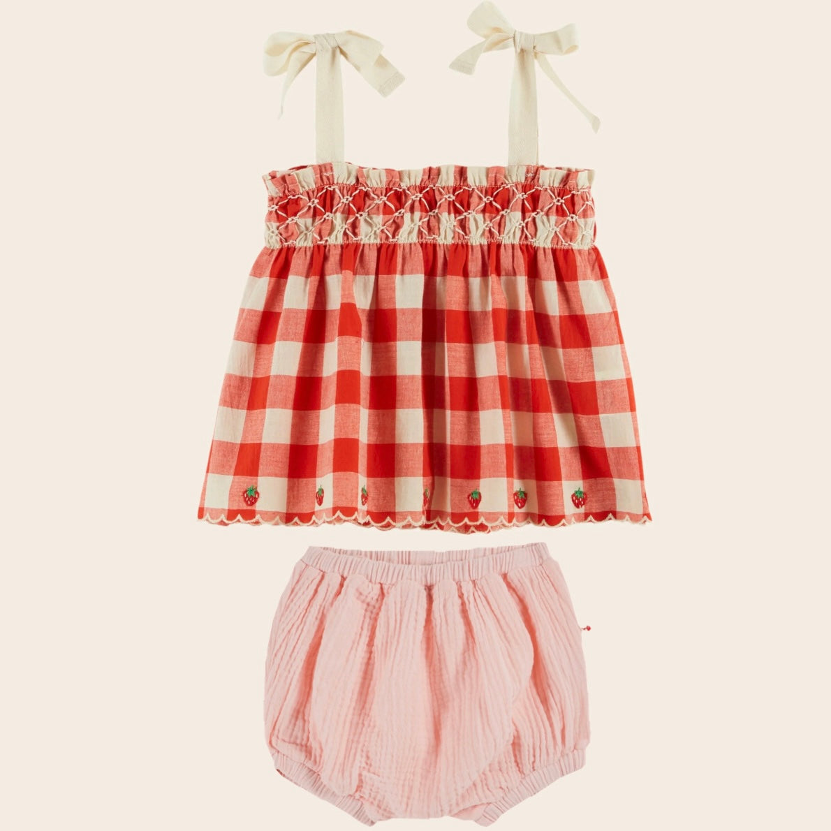 Strawberry Embroidered Vichy Set