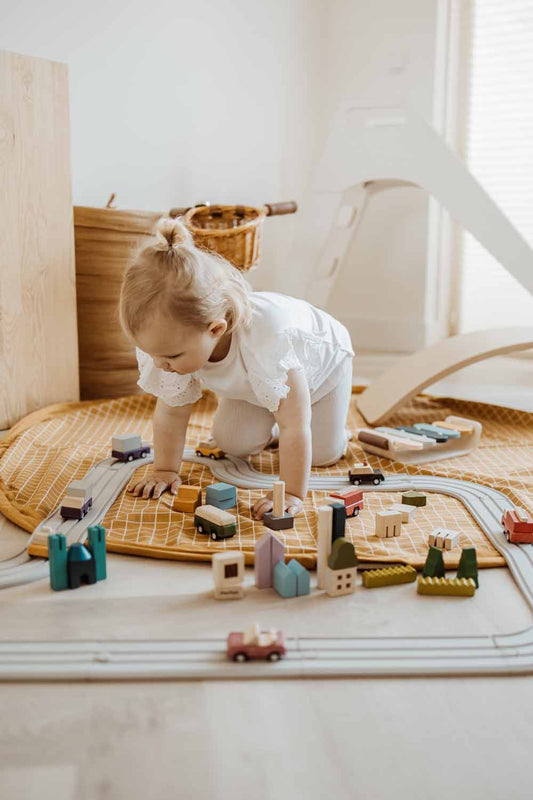 noomad: Playmat & Toy Bag - Organic Grid Mustard