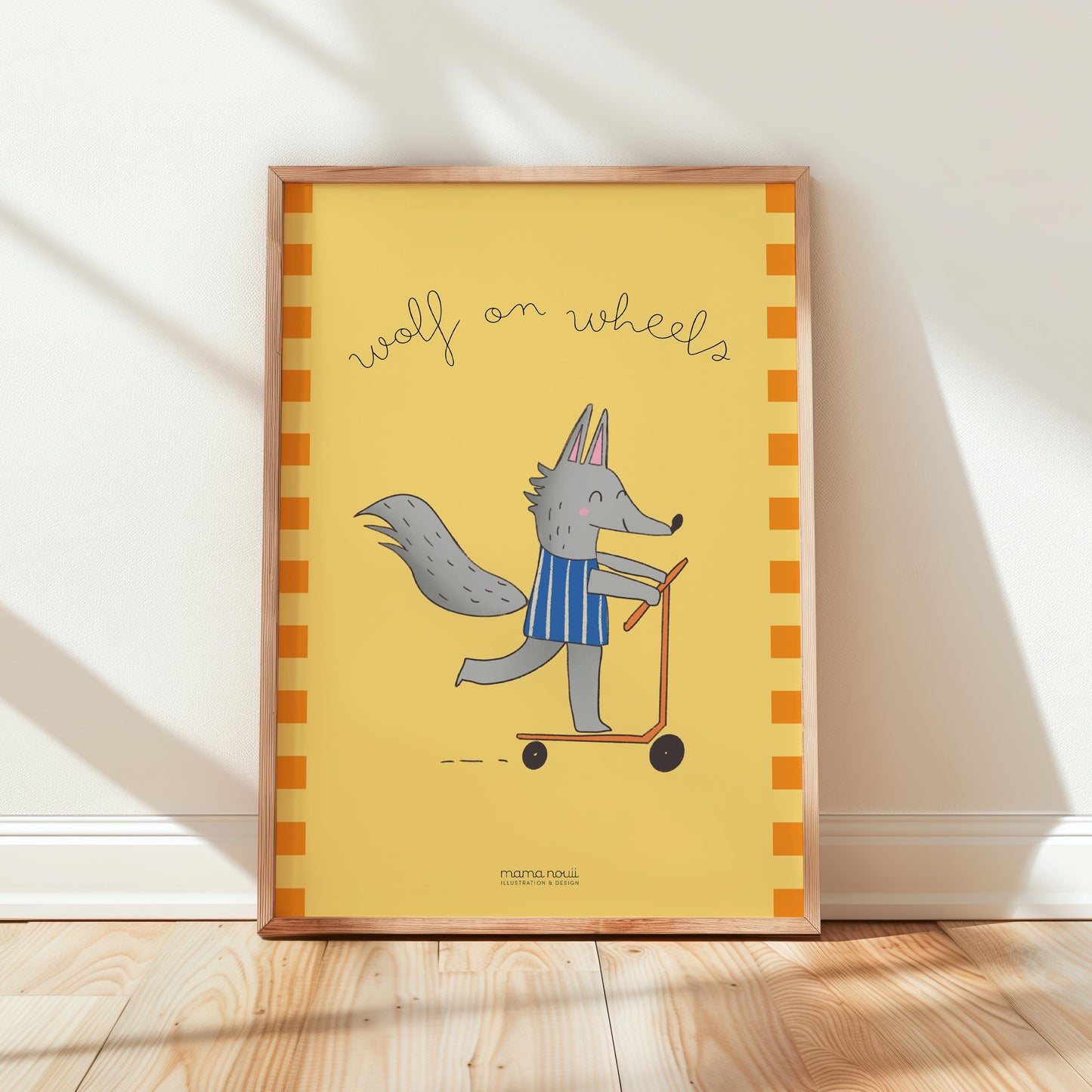 “Wolf on Wheels” Print - Yellow - A3