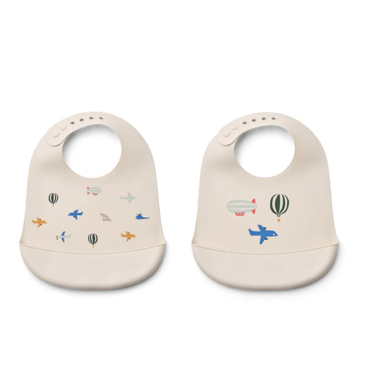 Tilda Printed Bib 2-Pack - Aviator / Ecru