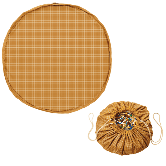 noomad: Playmat & Toy Bag - Organic Grid Mustard