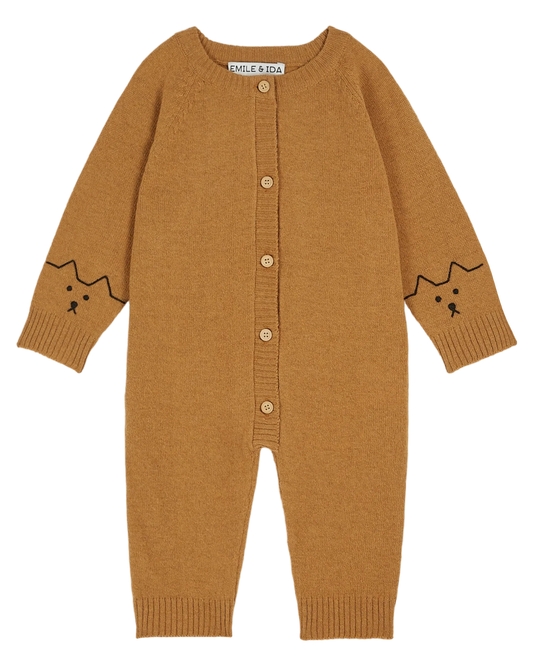 Knitted Baby Playsuit - Caramel