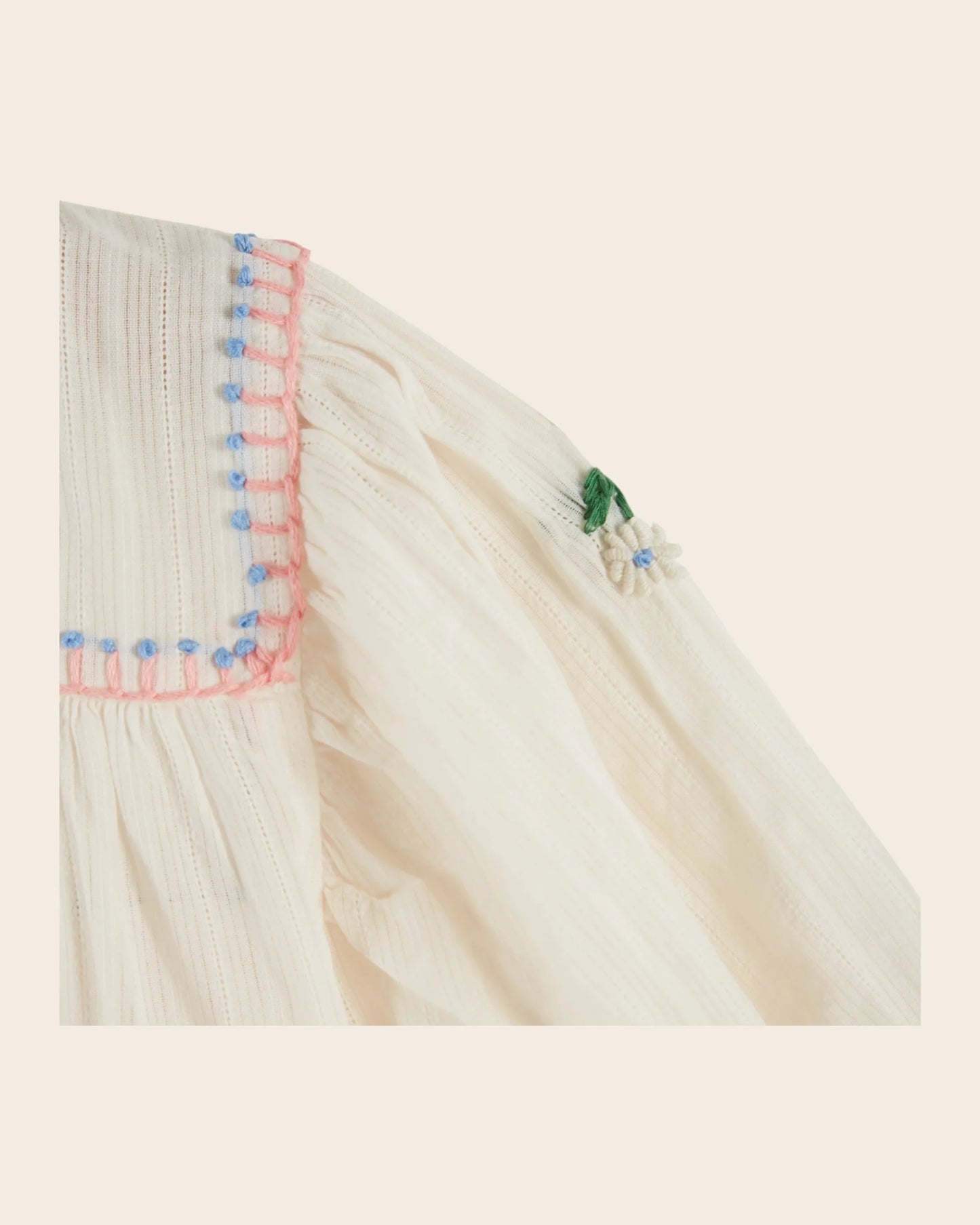 Embroidered Blouse with Chambray Pants Set