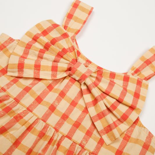 Checked Ribbon Sleeveless Blouse