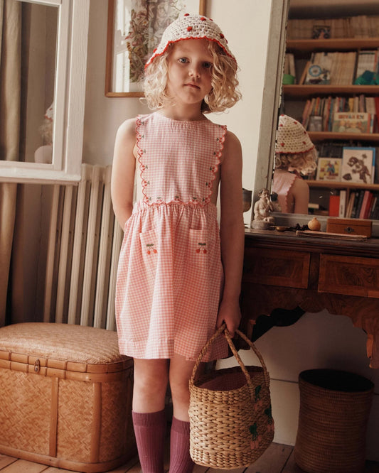 Cherry Embroidered Apron Dress