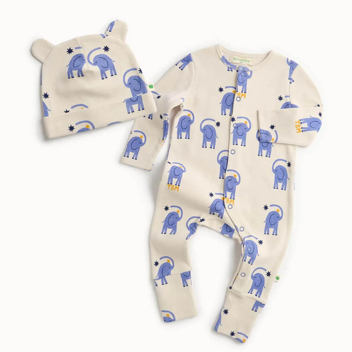 Elephant Print Baby Playsuit & Hat