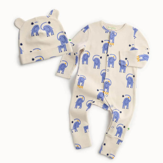 Elephant Print Baby Playsuit & Hat