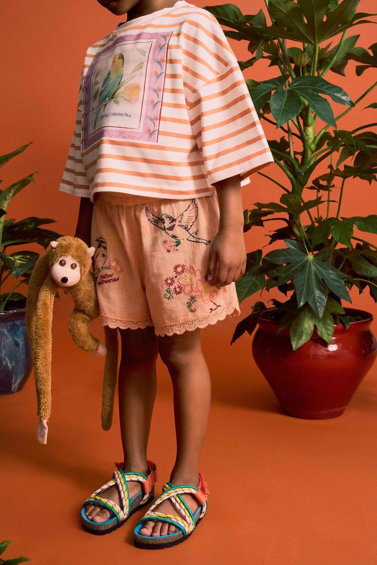 Birds Embroidered Shorts