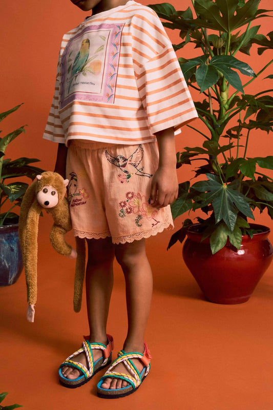 Birds Embroidered Shorts