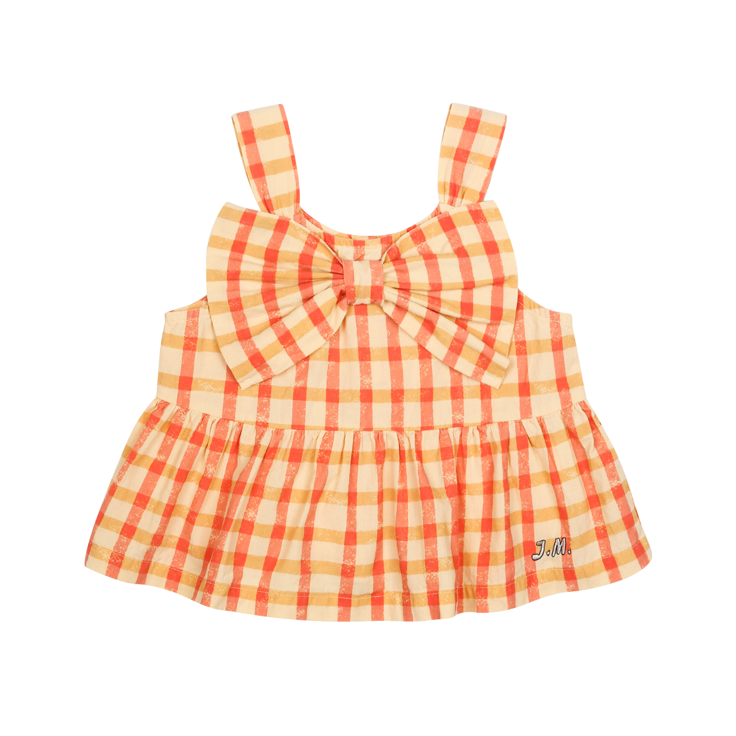 Checked Ribbon Sleeveless Blouse