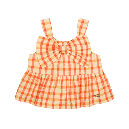 Checked Ribbon Sleeveless Blouse