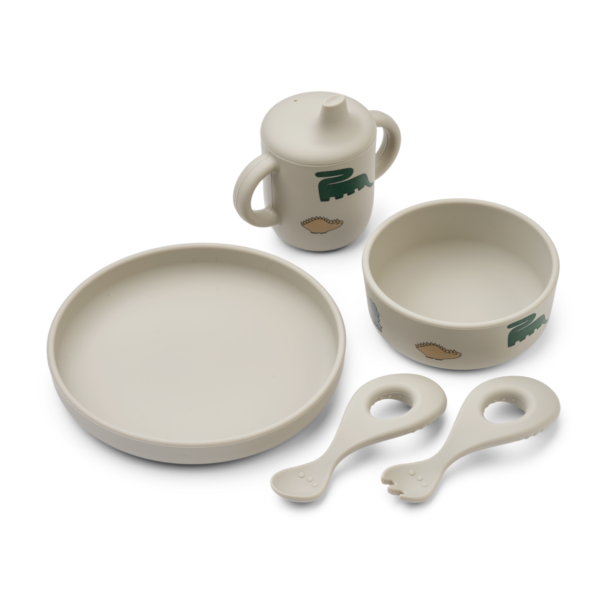 Ryle Printed Tableware Set - Dinosaurs / Mist