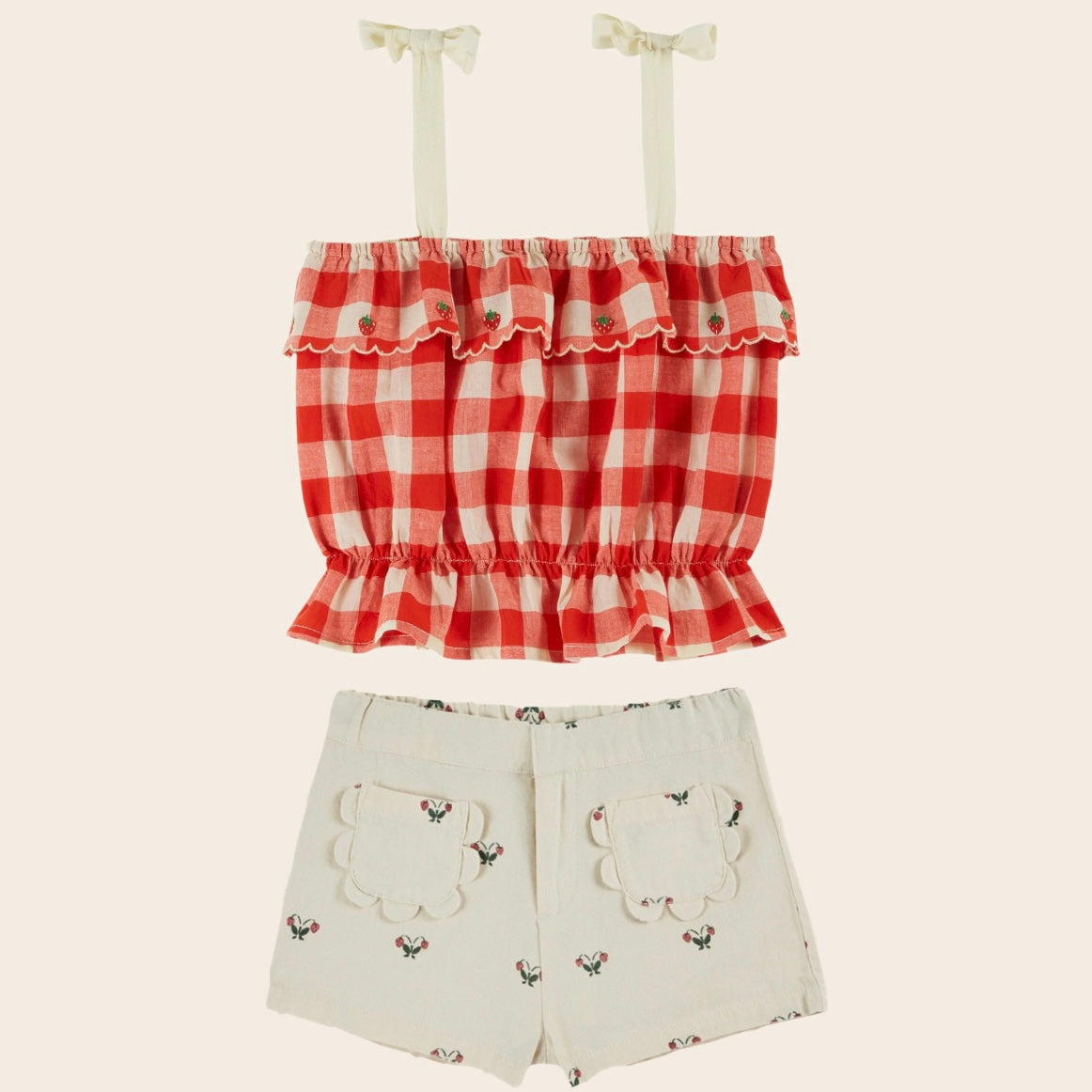 Checked Strawberry Embroidered Set