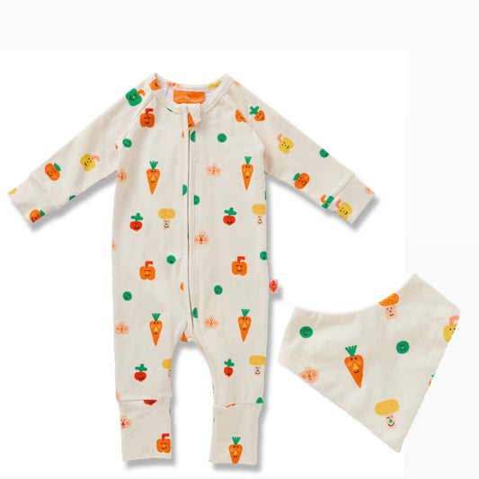 Teeny Tiny Veg Long Sleeve Playsuit & Bib Set