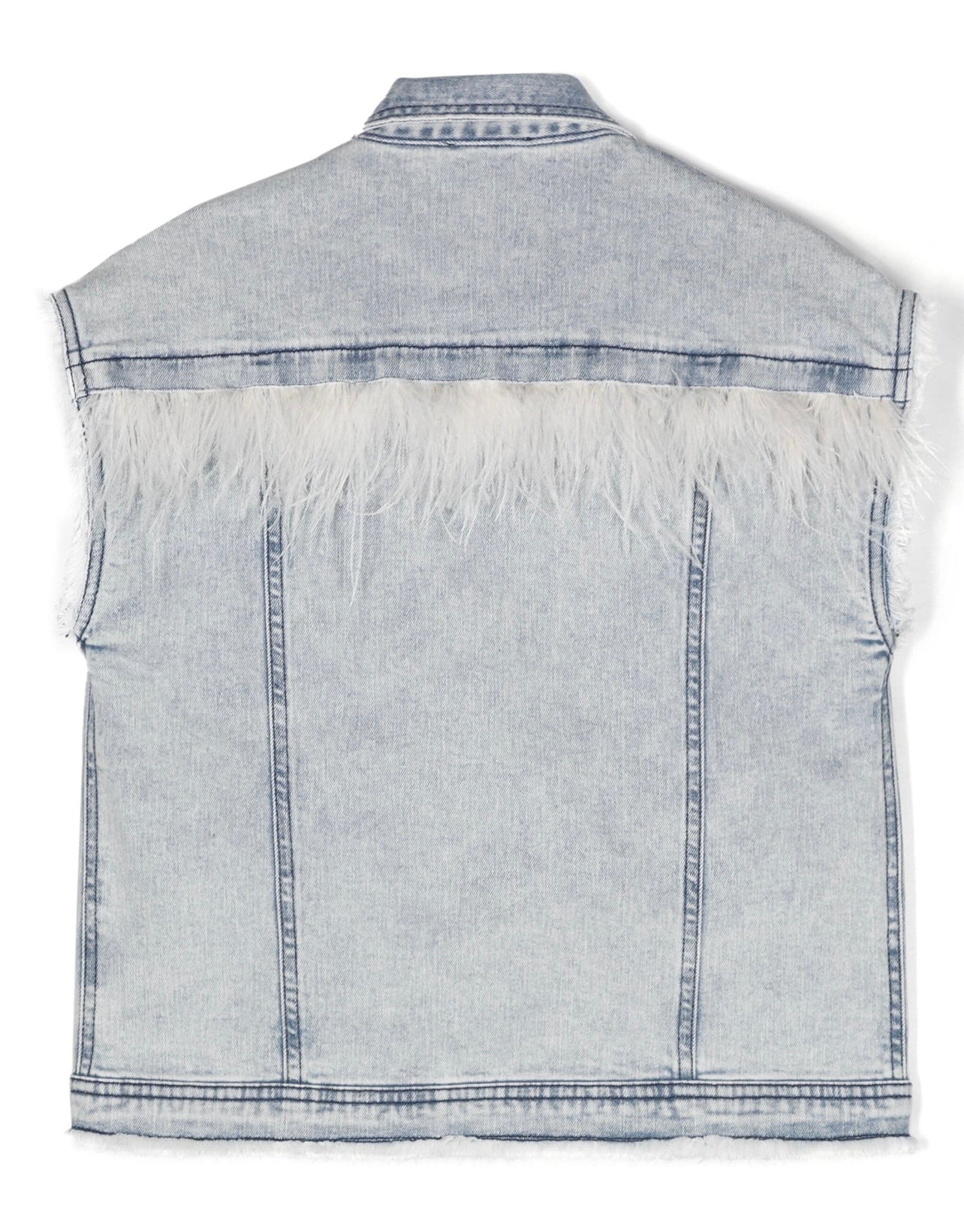 Feather Detail Oversized Denim Vest