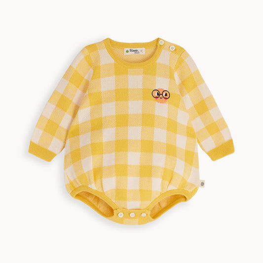 Check Jaquard Knit Romper - Yellow