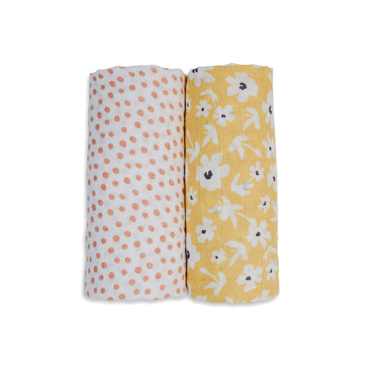 Cotton Muslin Blankets, Pack of 2 - Wildflowers & Dots