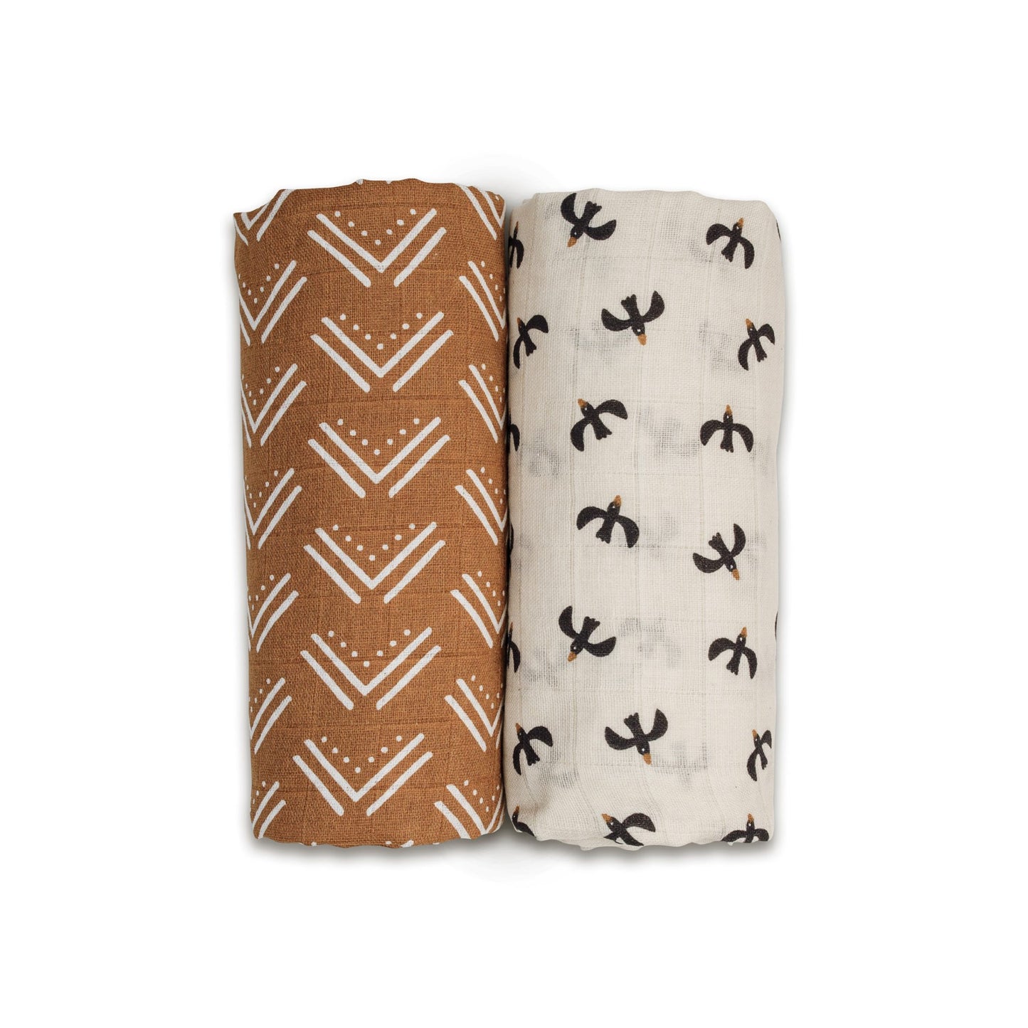 Cotton Muslin Blankets, Pack of 2 - Mudcloth/Black Birds