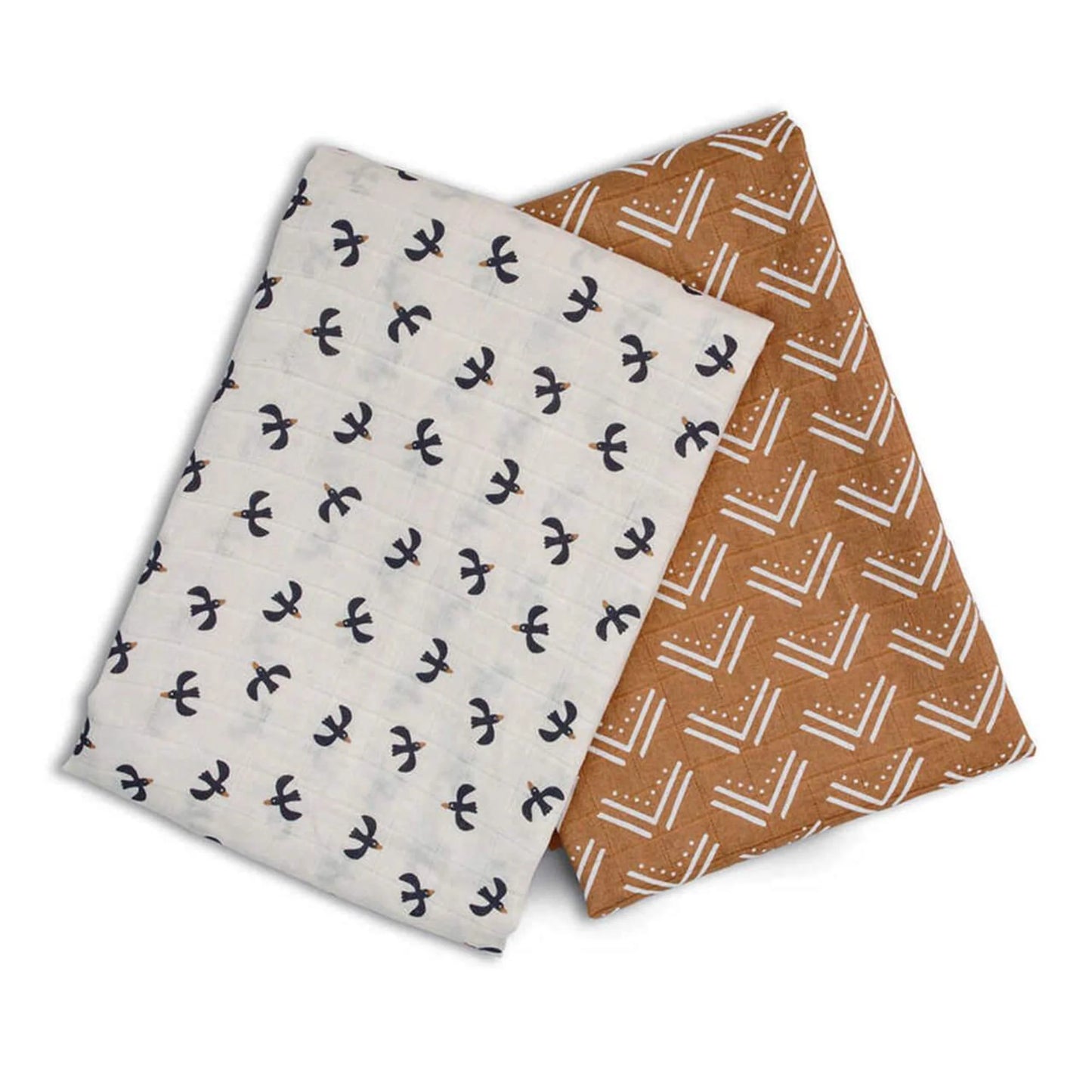 Cotton Muslin Blankets, Pack of 2 - Mudcloth/Black Birds