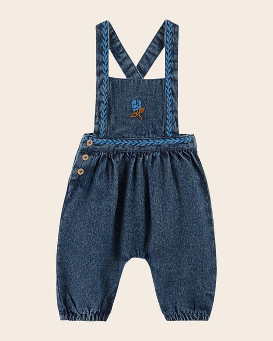 Embroidered Denim Baby Overalls