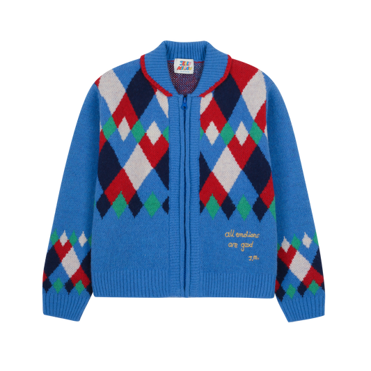 All Emotion Argyle Knit Zip-Up