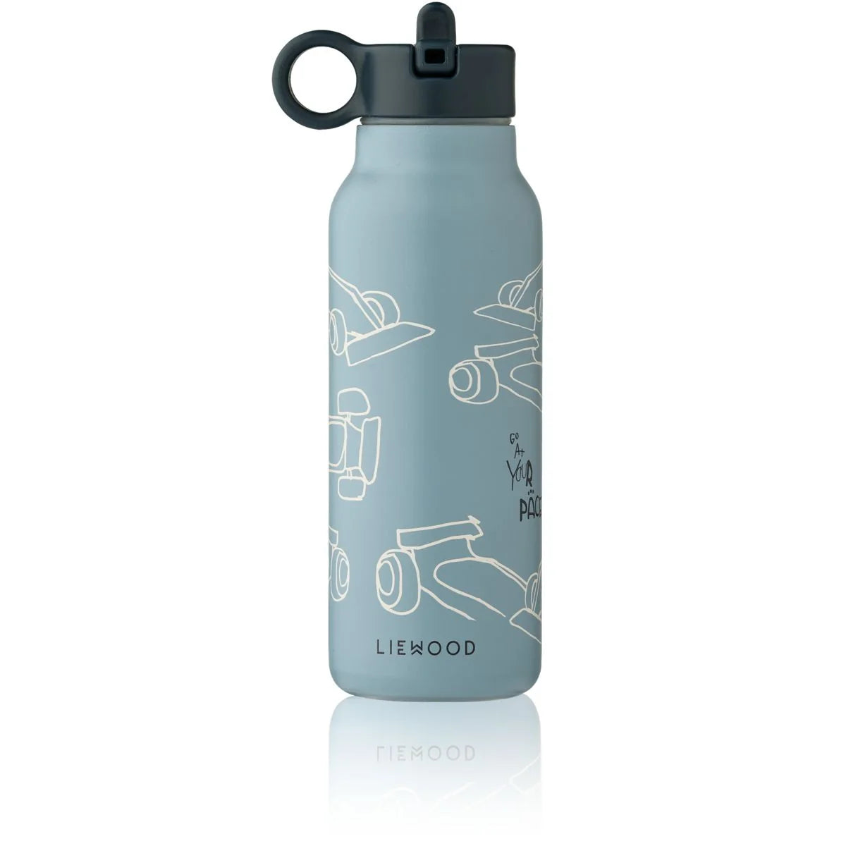 Falk Water Bottle 350ml -  Race Cars / Beach Blue