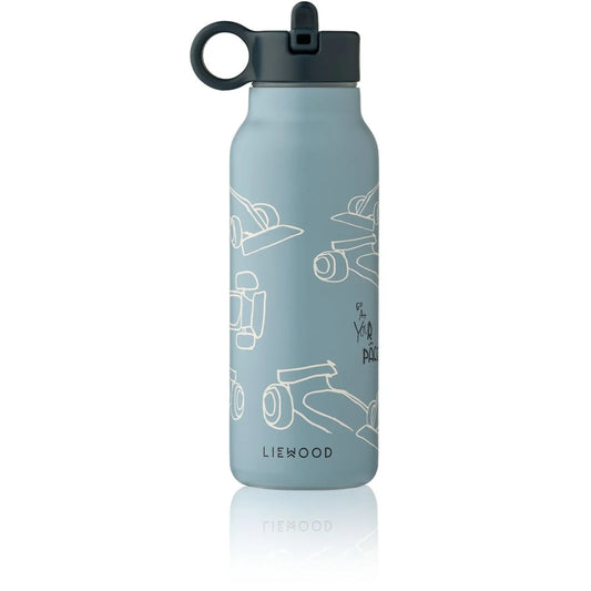 Falk Water Bottle 350ml -  Race Cars / Beach Blue