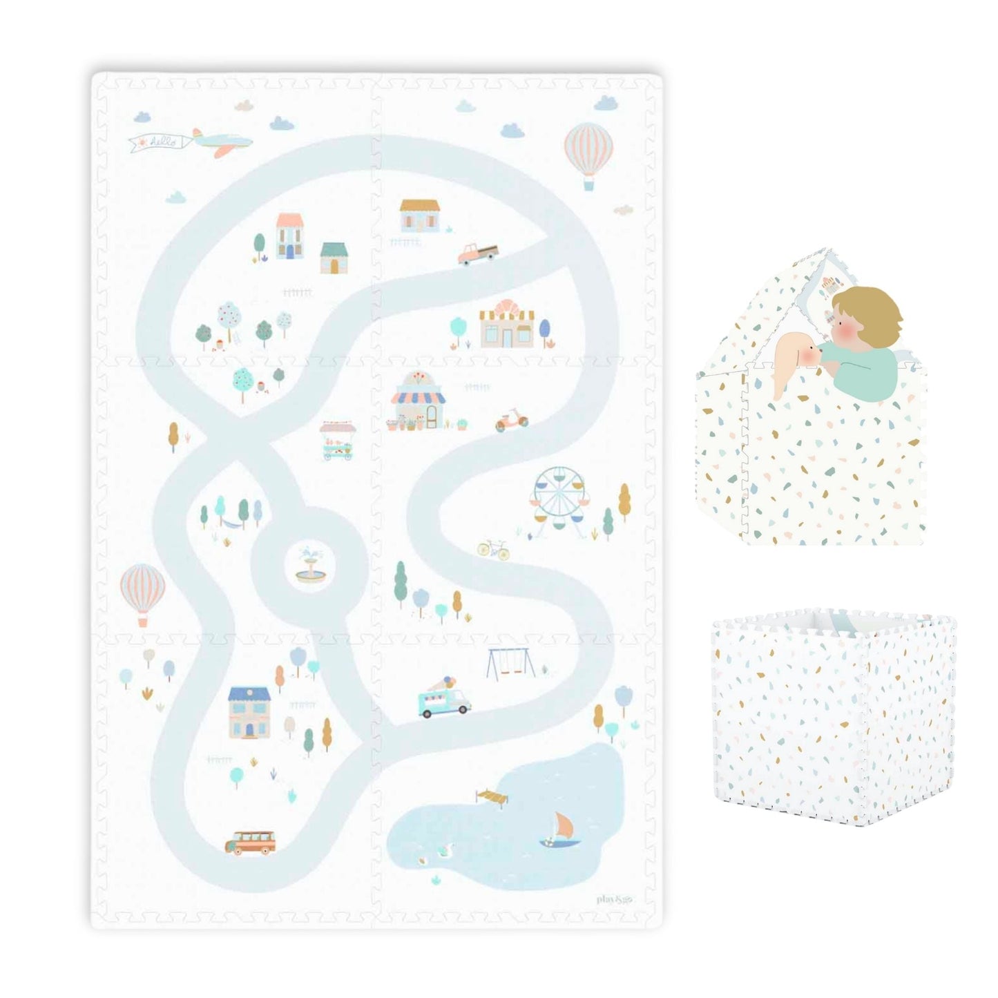 tiloo: Foam Puzzle Playmat & Storage Box - Village/Terrazzo