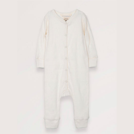 Baby Buttoned Playsuit - Offwhite Pointelle