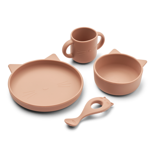 Vivi Printed Tableware Set - Cat dark rose