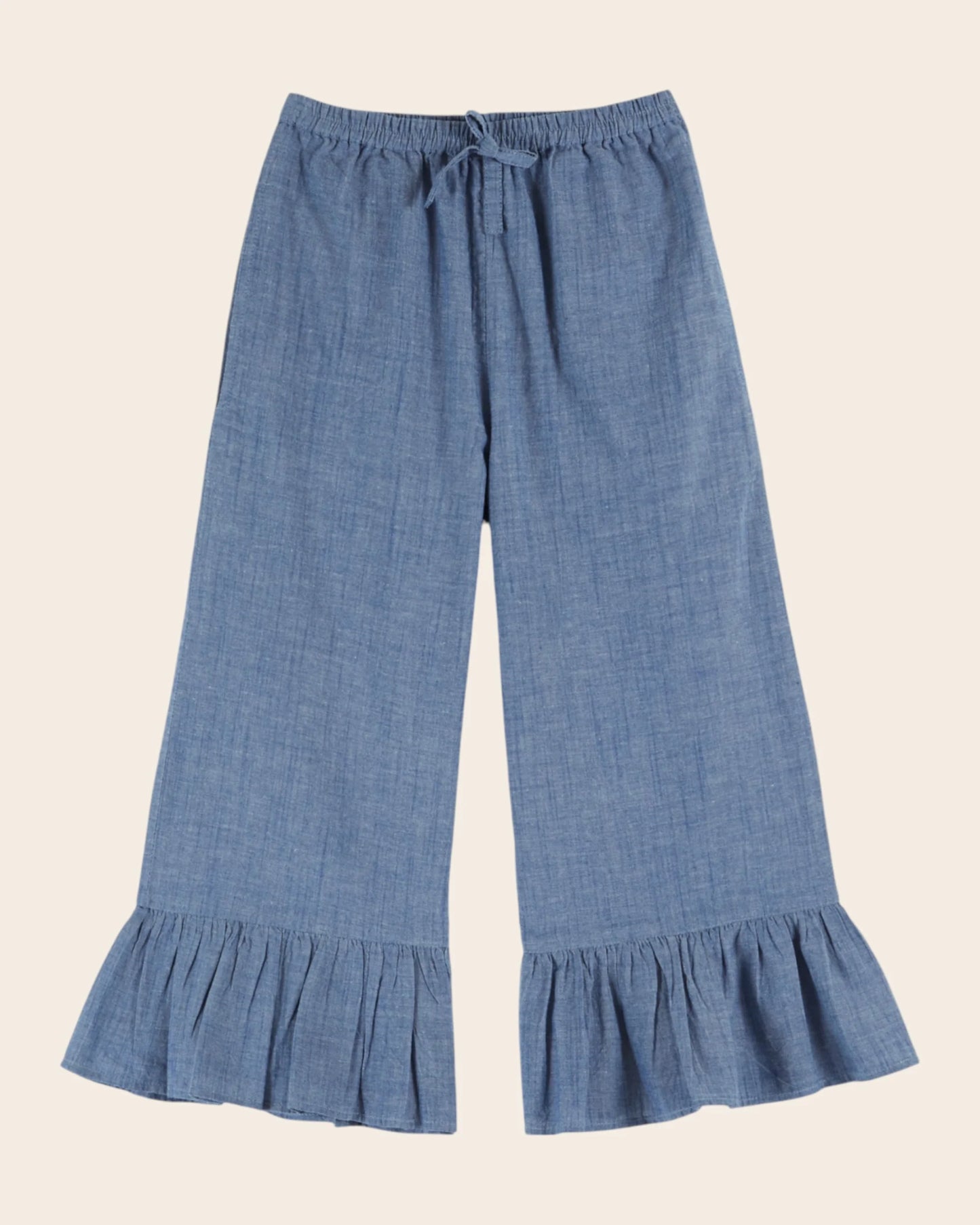 Embroidered Blouse with Chambray Pants Set