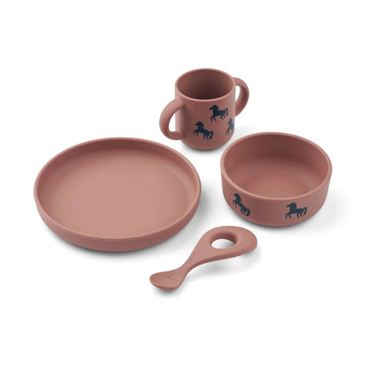 Vivi Printed Tableware Set - Horses / Dark rosetta