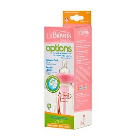 270 ml Options+ Anti-Colic+Wide-Neck Bottle With Level 1 Teat, Pink
