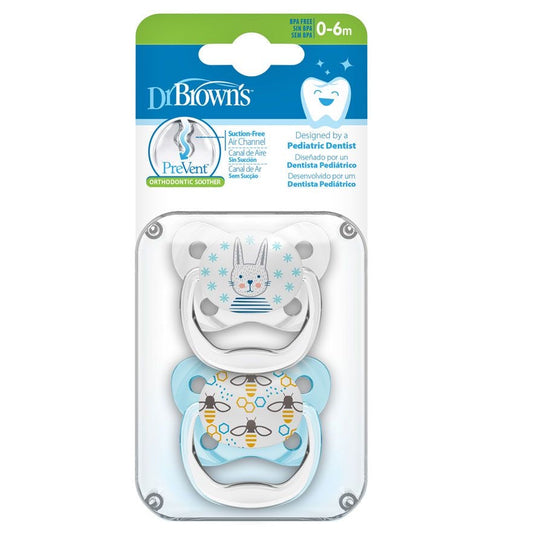 Prevent Orthodontic Soother Stage 1 (0-6m), 2 Pack, Blue