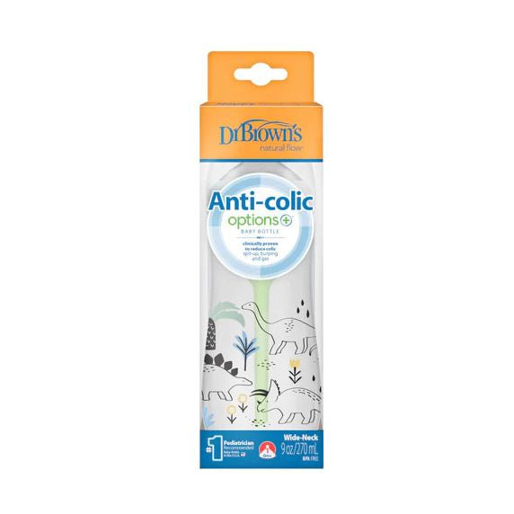 Options+ Anti-Colic Wide-Neck Bottle 270 ml with Level 1 Nipple, Dino