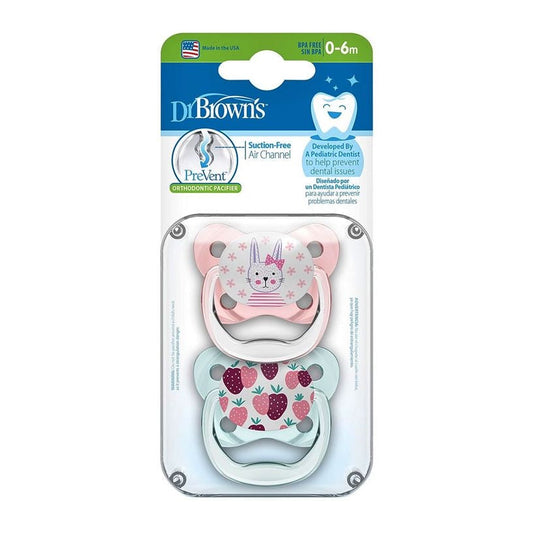 Prevent Orthodontic Soother Stage 1 (0-6m), 2 Pack, Pink