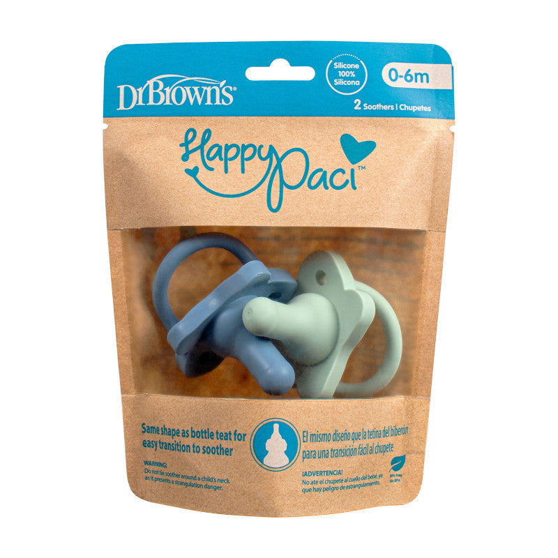 HappyPaci Silicone Soothers 0m+, Blue and Green, 2-Pack