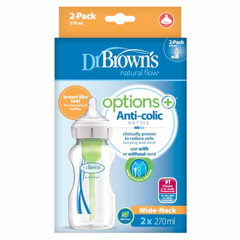 270 Ml Anti-Colic Options+ Wide-Neck Bottle With Level 1 Teat, Twin Pack Transparent