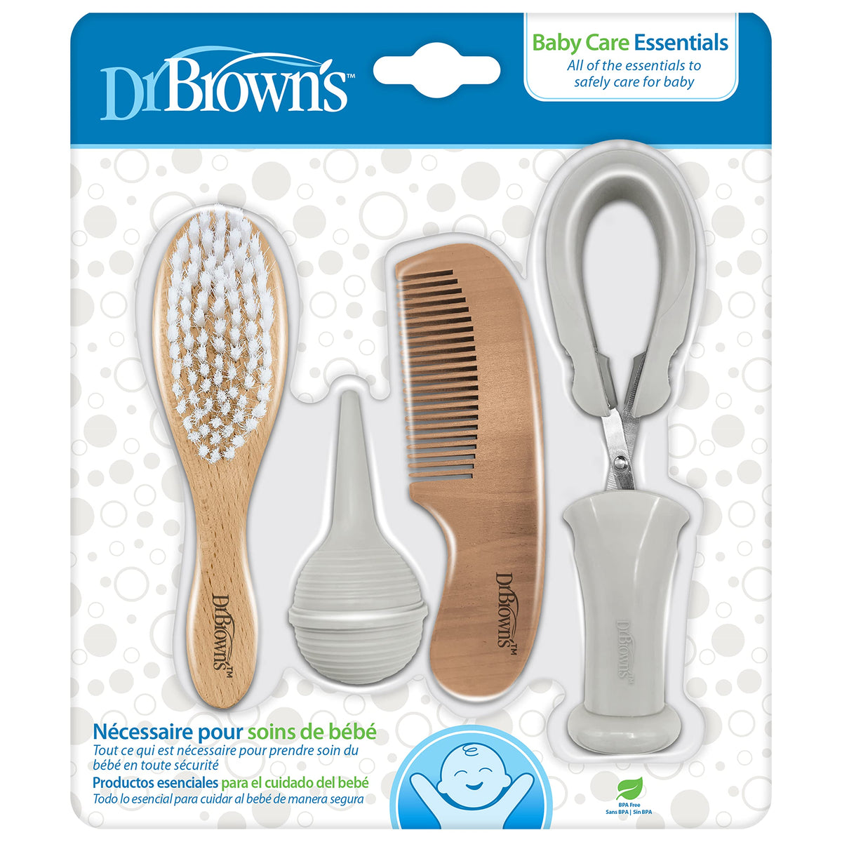 Baby Care Essentials Kit - Nail Scissors with Case, Nasal Aspirator, Cradle Cap Brush and Comb