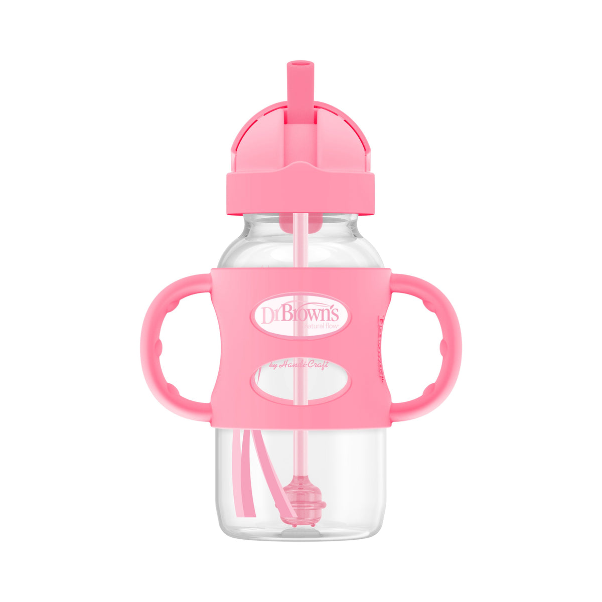 Wide Neck Sippy Straw Bottle + Handles 270 ML 6m+, Pink
