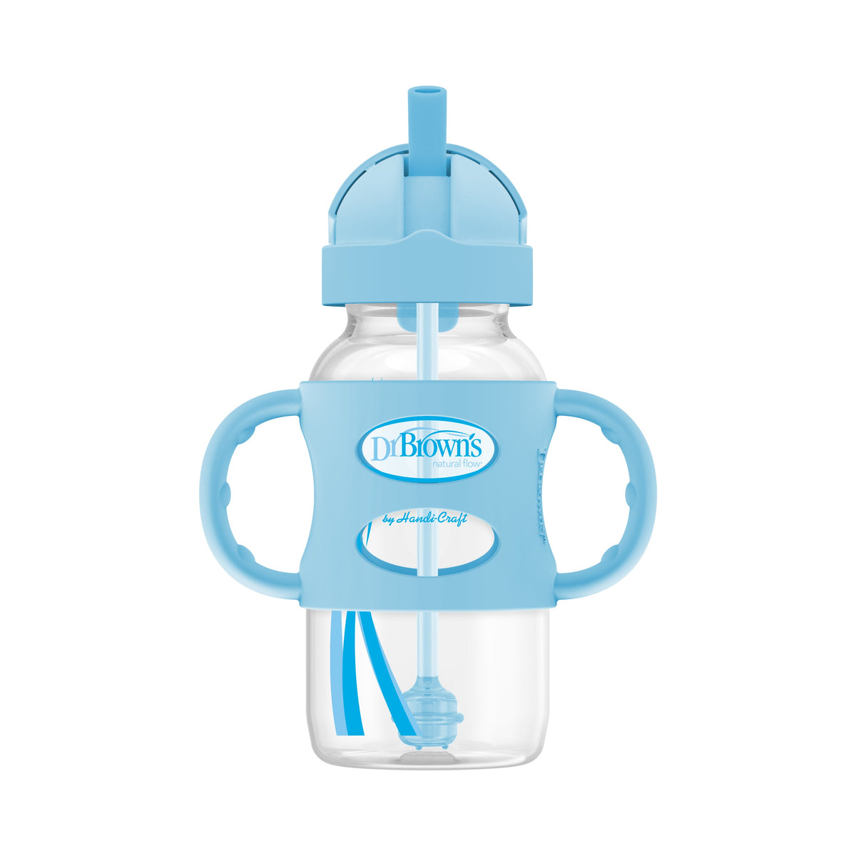 Wide Neck Sippy Straw Bottle + Handles 270 ML 6m+, Blue
