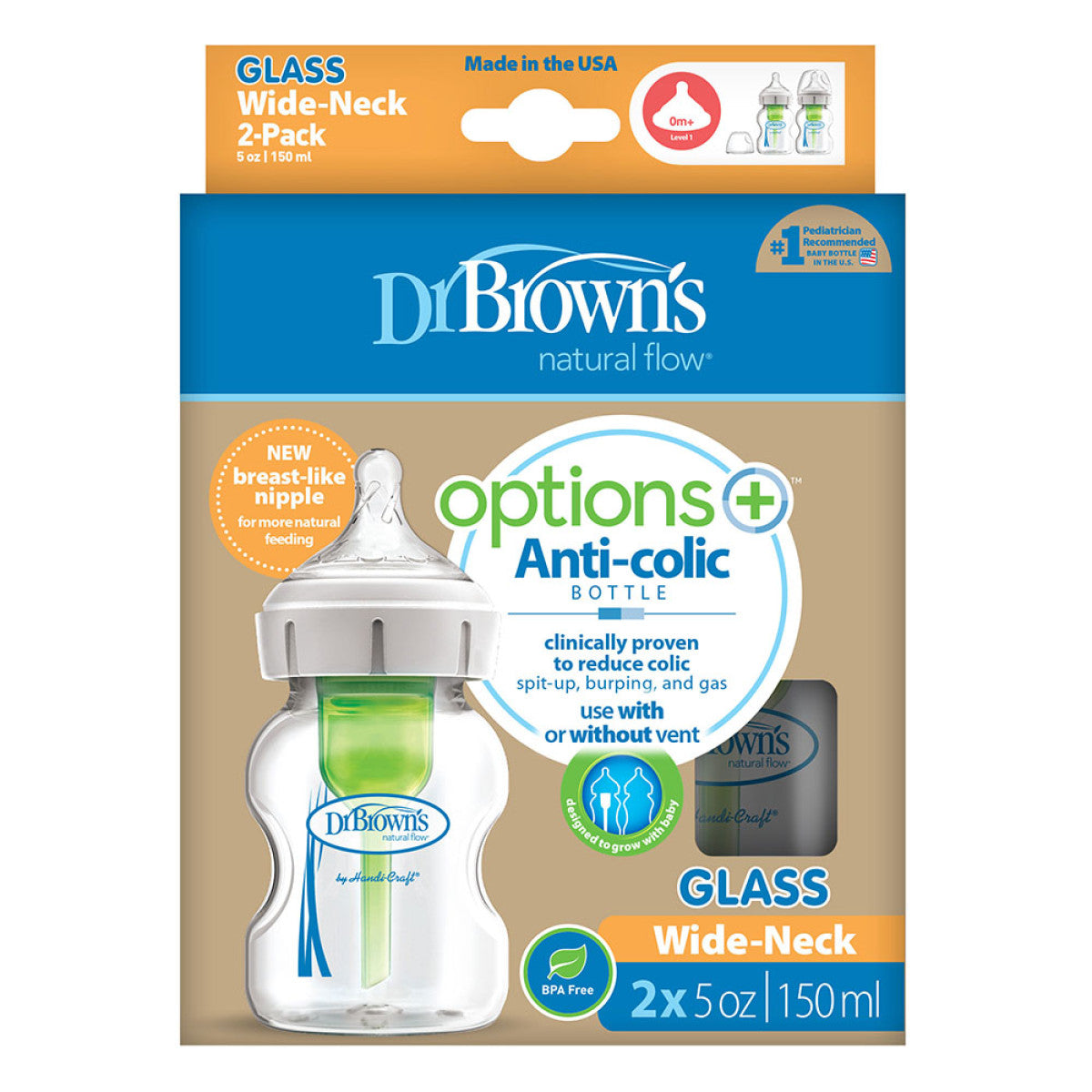 Options+ Anti-Colic Baby Bottle 150ml Glass Twin Pack