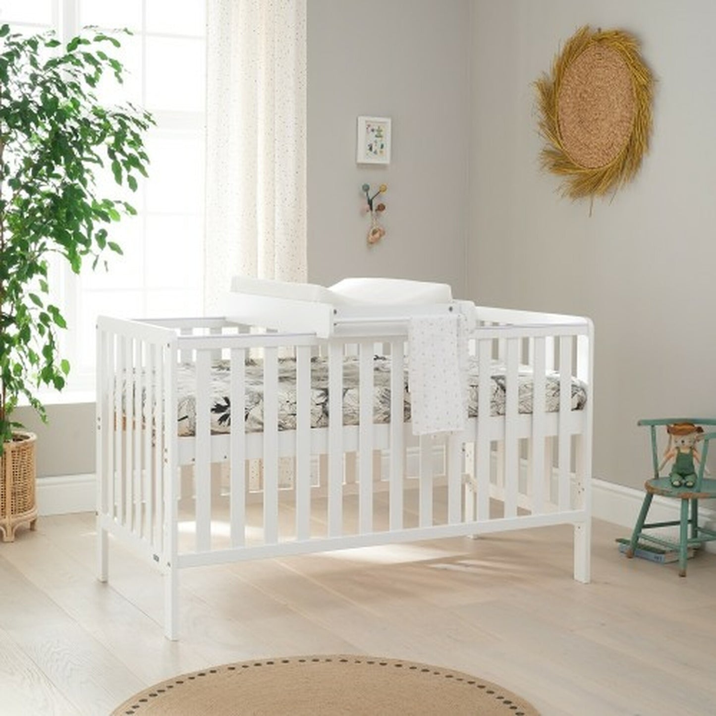 Malmo Cot Bed & Mattress with Cot Top Changer - White