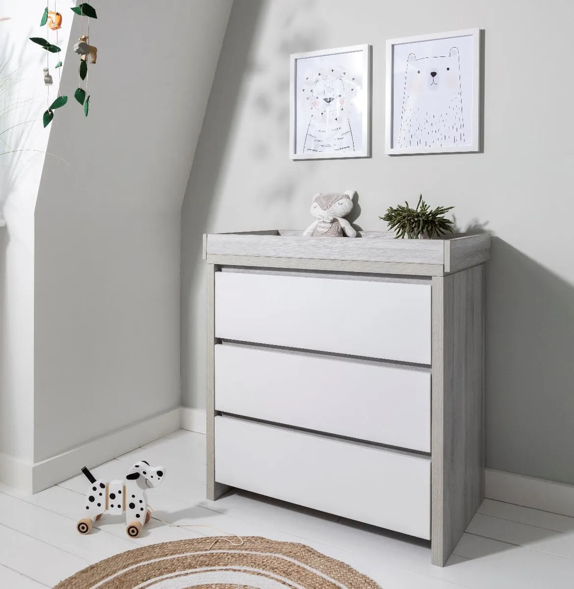 Modena 3 in 1 Cot Bed & Mattress with Changing Unit - Grey Ash/White