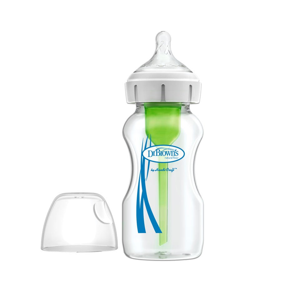 Natural Flow® Anti-Colic Options+™ Wide-Neck Glass Baby Bottle, with Level 1 Slow Flow Nipple - 270ml