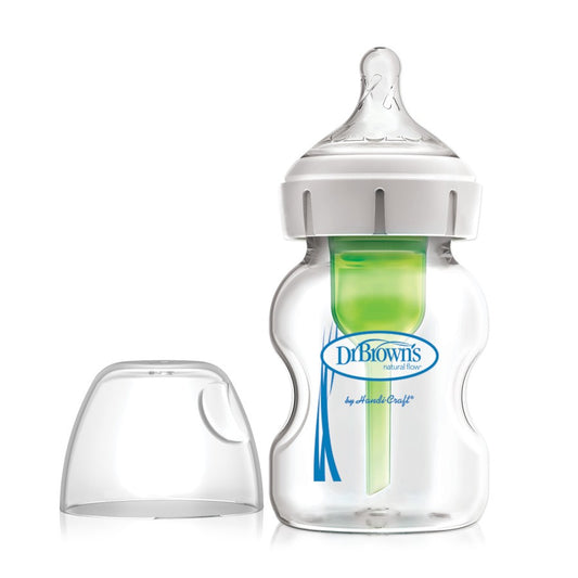 Natural Flow® Anti-Colic Options+™ Wide-Neck Glass Baby Bottle, with Level 1 Slow Flow Nipple - 150ml