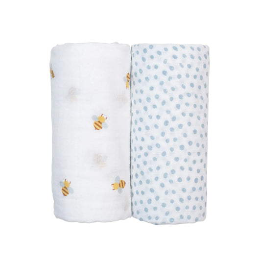 Cotton Muslin Blankets, Pack of 2 - Dots/Bees