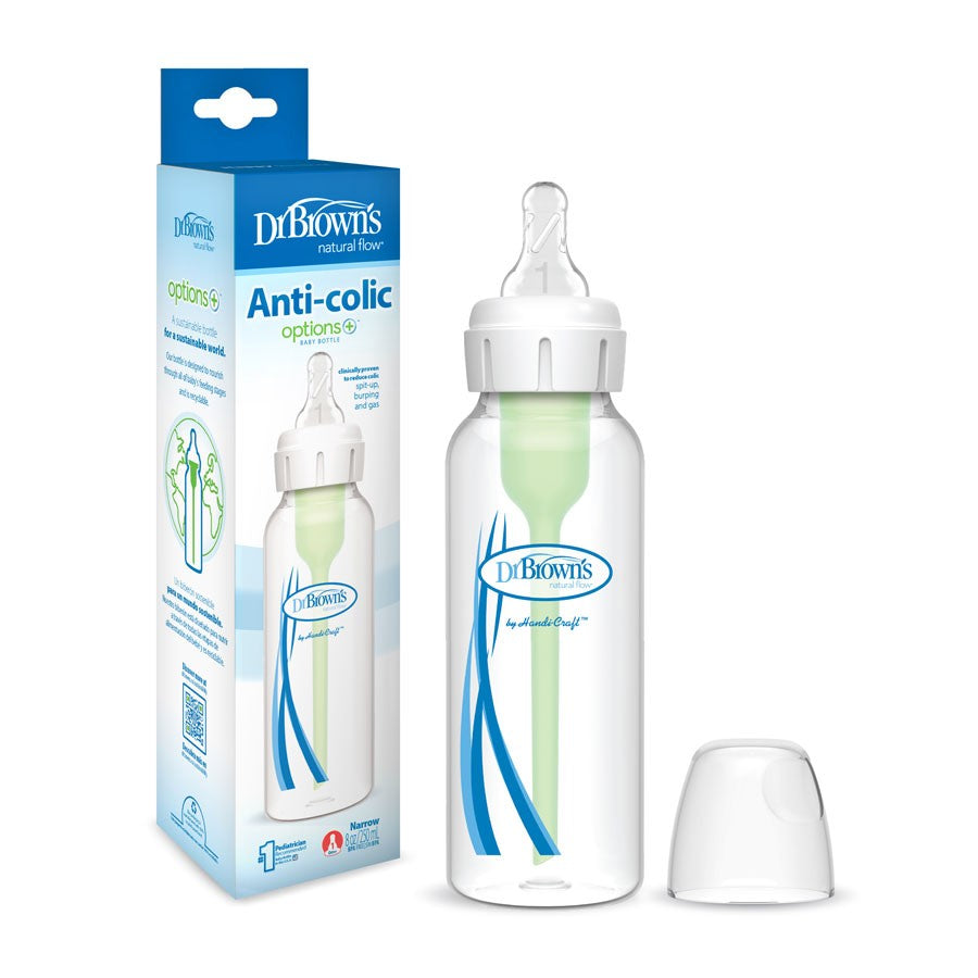 Natural Flow® Anti-Colic Options+™ Narrow Baby Bottle, with Level 1 Slow Flow Nipple - 250ml