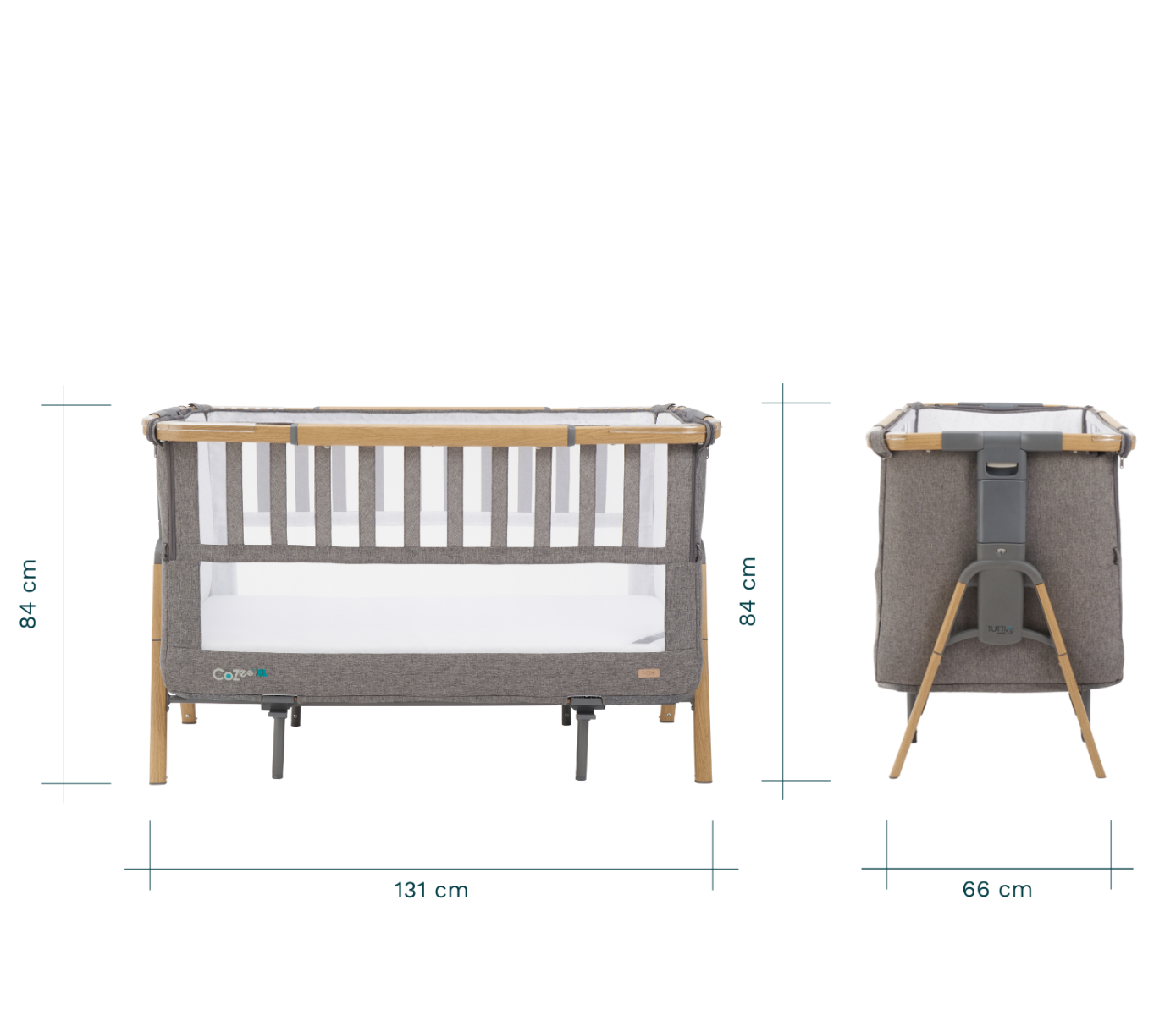Cozee XL Bedside Crib & Cot - Oak/Charcoal
